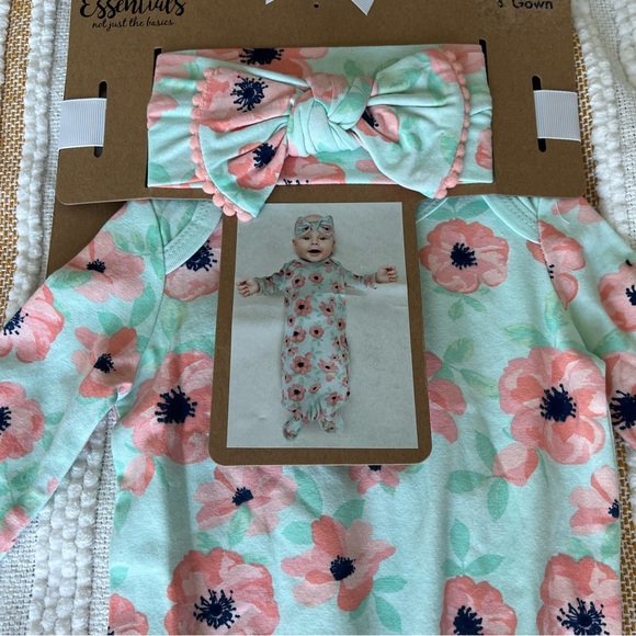 Baby Essentials Newborn Floral Gown & Headband Set - Teal/Pink 0-3M NWT - Picture 13 of 13